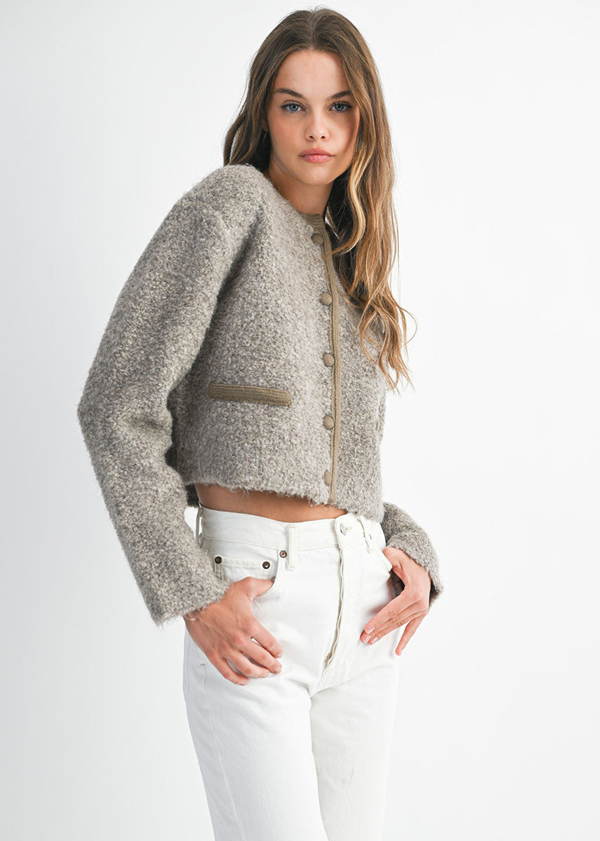 Louise Fuzzy Knit Jacket - Mocha