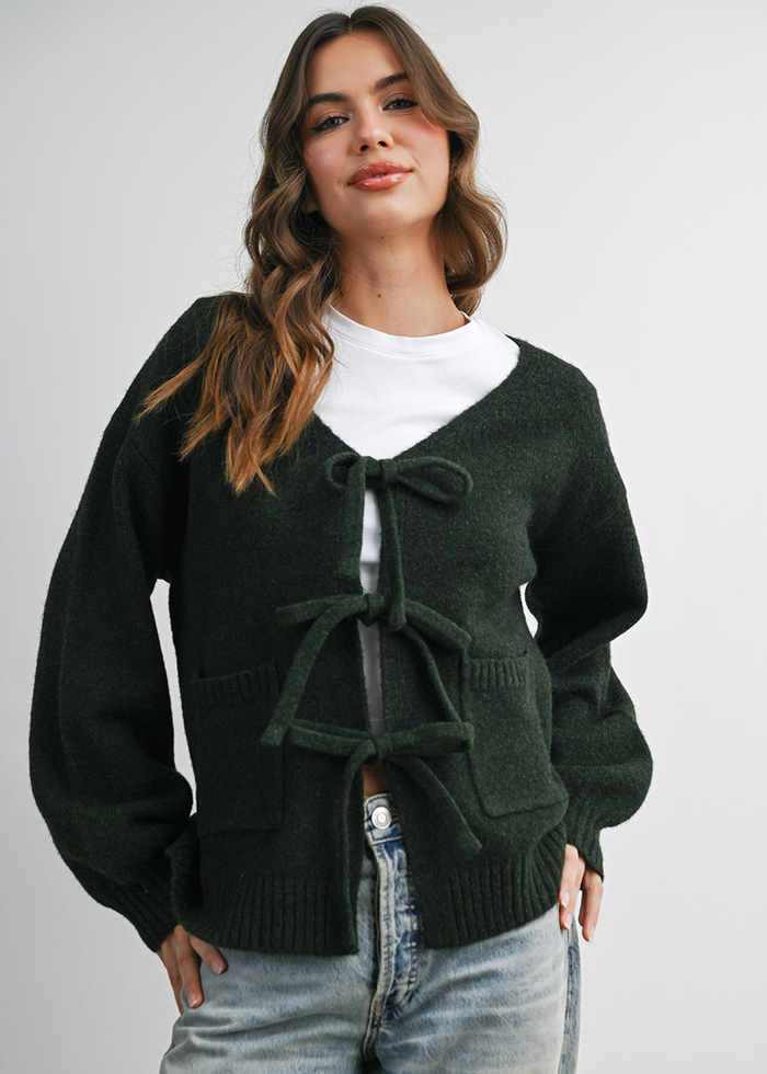 Joanna Tie Cardigan - Olive