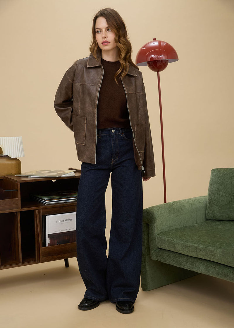 Harley Faux Leather Jacket - Brown