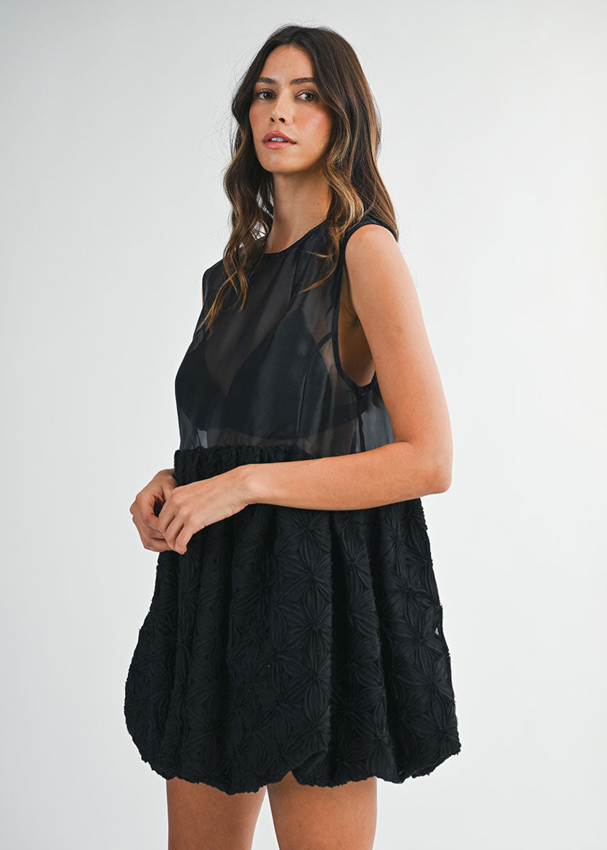 Sophia 3D Floral Mini Dress & Bralette Set - Black