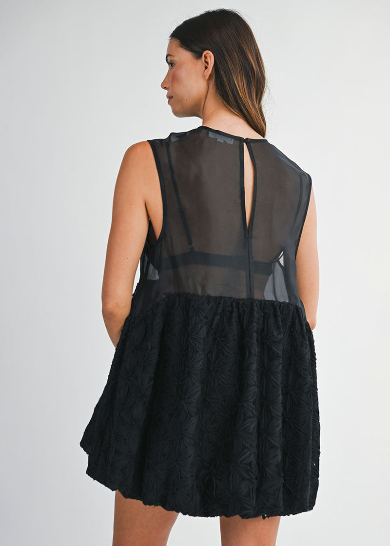 Sophia 3D Floral Mini Dress & Bralette Set - Black