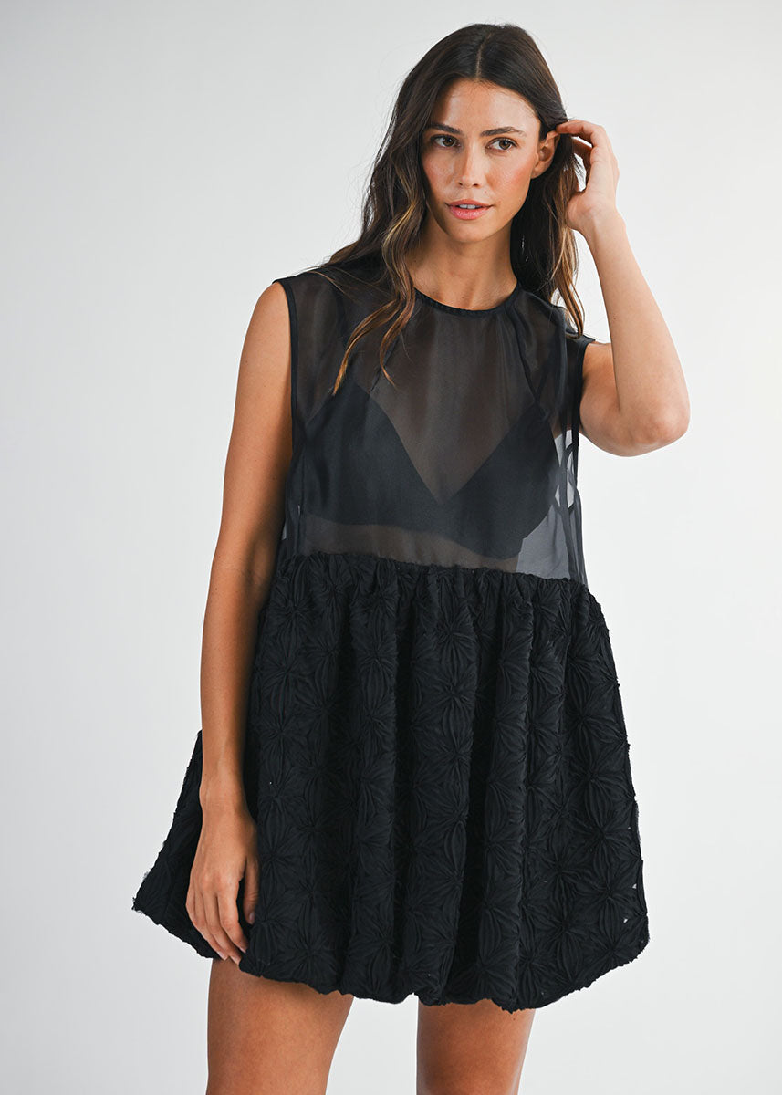 Sophia 3D Floral Mini Dress & Bralette Set - Black