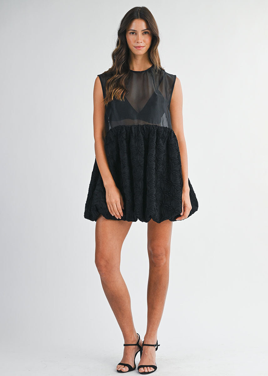 Sophia 3D Floral Mini Dress & Bralette Set - Black