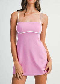 Nova Contrast Binding A-Line Mini Dress - Pink Lavender