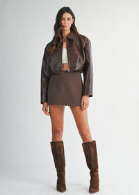 Charlie Pleated Cropped Jacket - Chocolate Brown