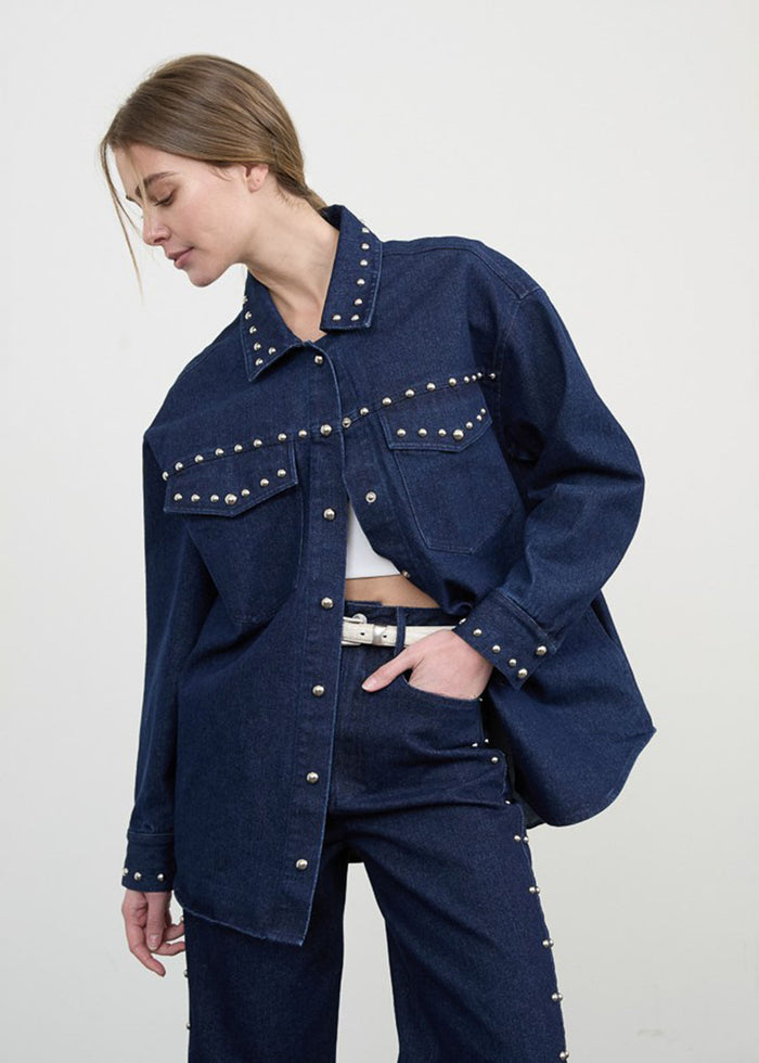 Sasha Studded Denim Jacket - Indigo