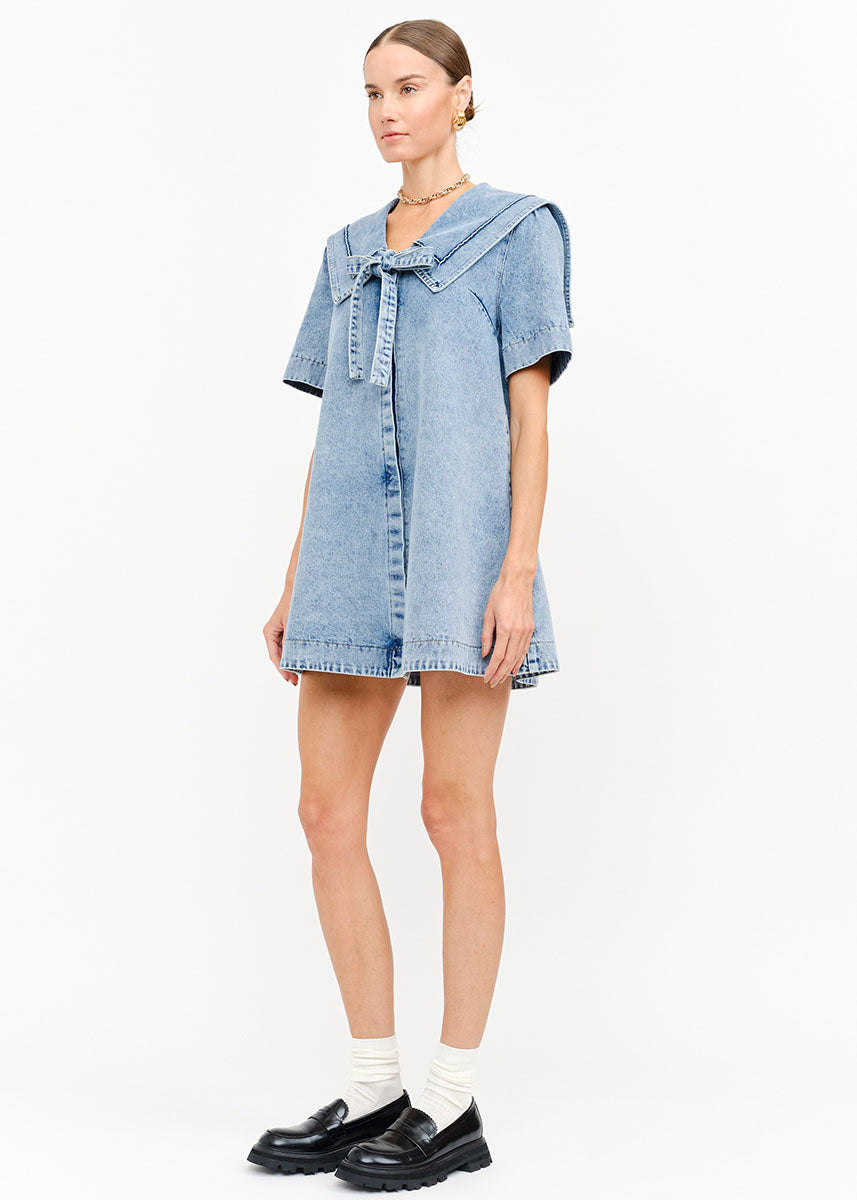 denim mini dress light wash Raven Stretch Denim Mini Dress