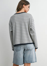 Carolyn Striped Long Sleeve Top - Grey Navy