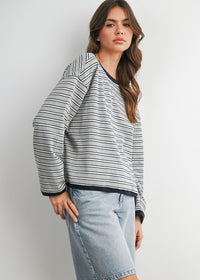Carolyn Striped Long Sleeve Top - Grey Navy