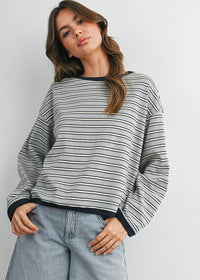 Carolyn Striped Long Sleeve Top - Grey Navy