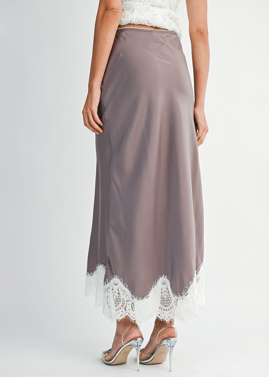Victoria Lace Trim Midi Skirt - Dusty Purple