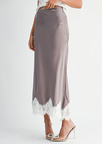 Victoria Lace Trim Midi Skirt - Dusty Purple