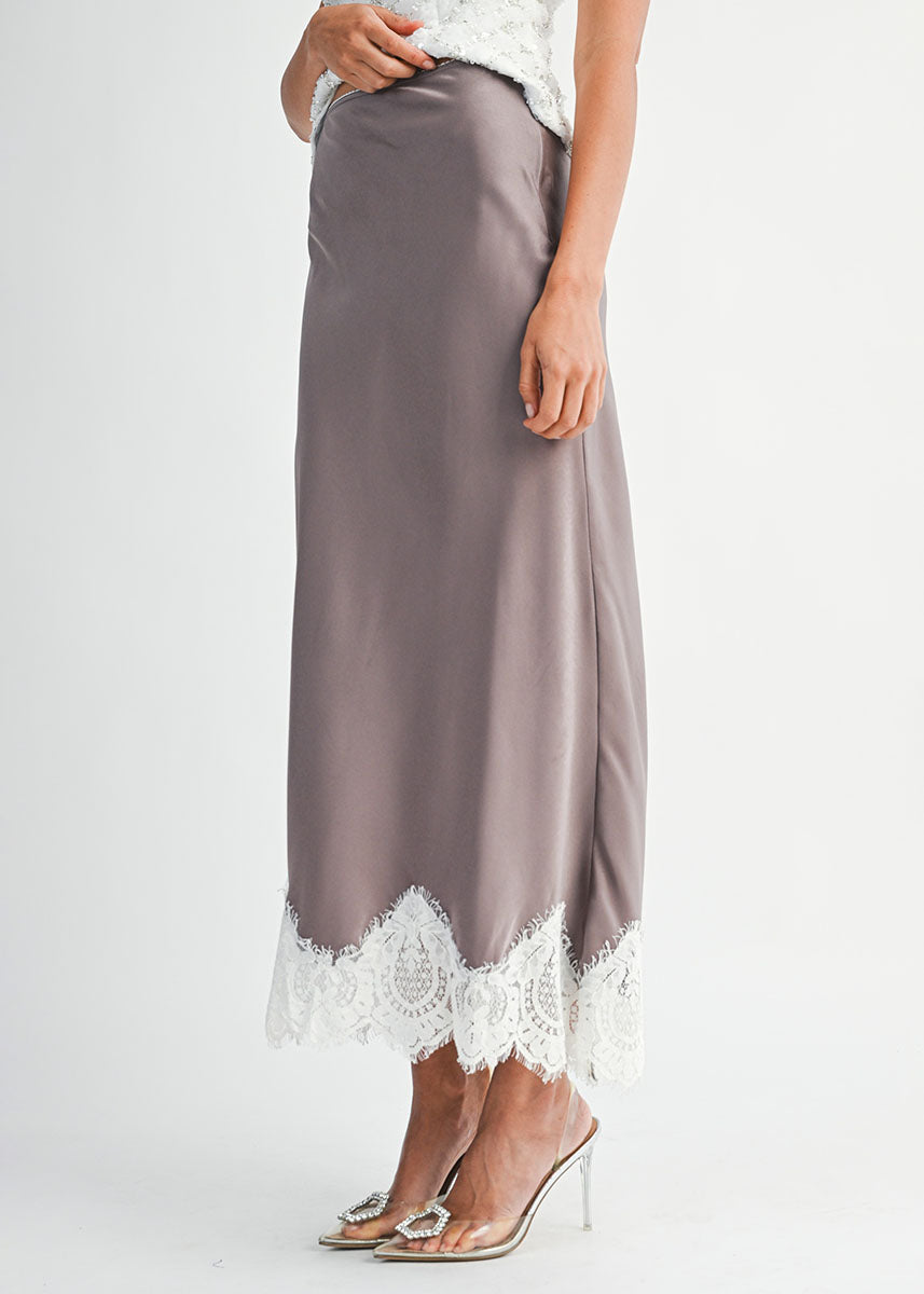 Victoria Lace Trim Midi Skirt - Dusty Purple