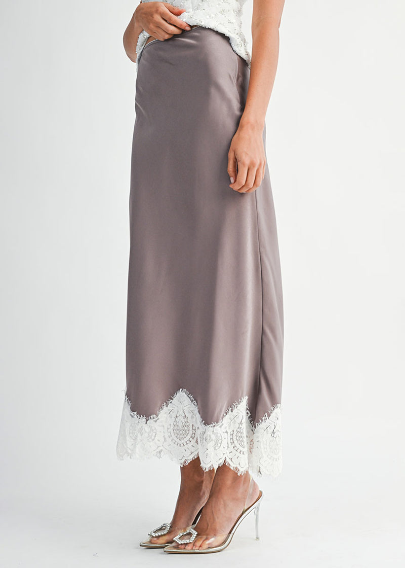 Victoria Lace Trim Midi Skirt - Dusty Purple