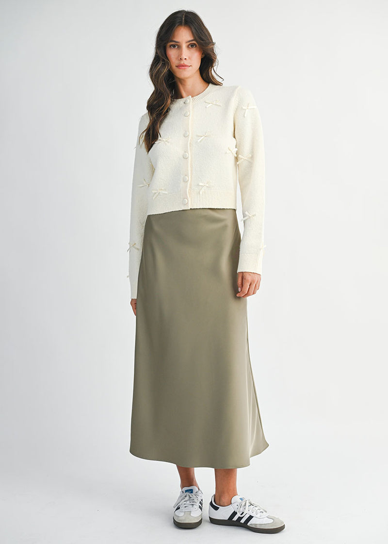 Rorie Satin Contrast Midi Skirt - Olive