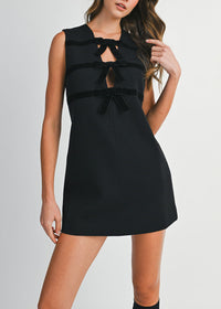 Fable Velvet Bow Mini Dress - Black