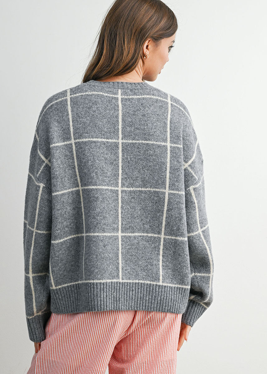 Beck Checkered Crewneck Sweater - Grey Multi