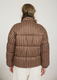 Coco Striped High Neck Puffer Jacket - Brown