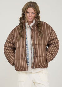 Coco Striped High Neck Puffer Jacket - Brown