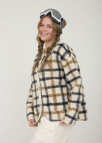 Marigold Plaid Button-Down Teddy Jacket - Cream Multi