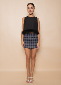 Betsie Feather Trimmed Crop Top - Black