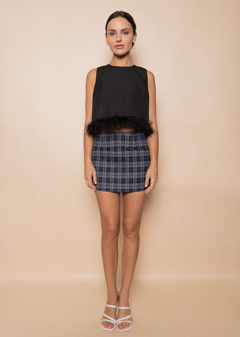 Betsie Feather Trimmed Crop Top - Black