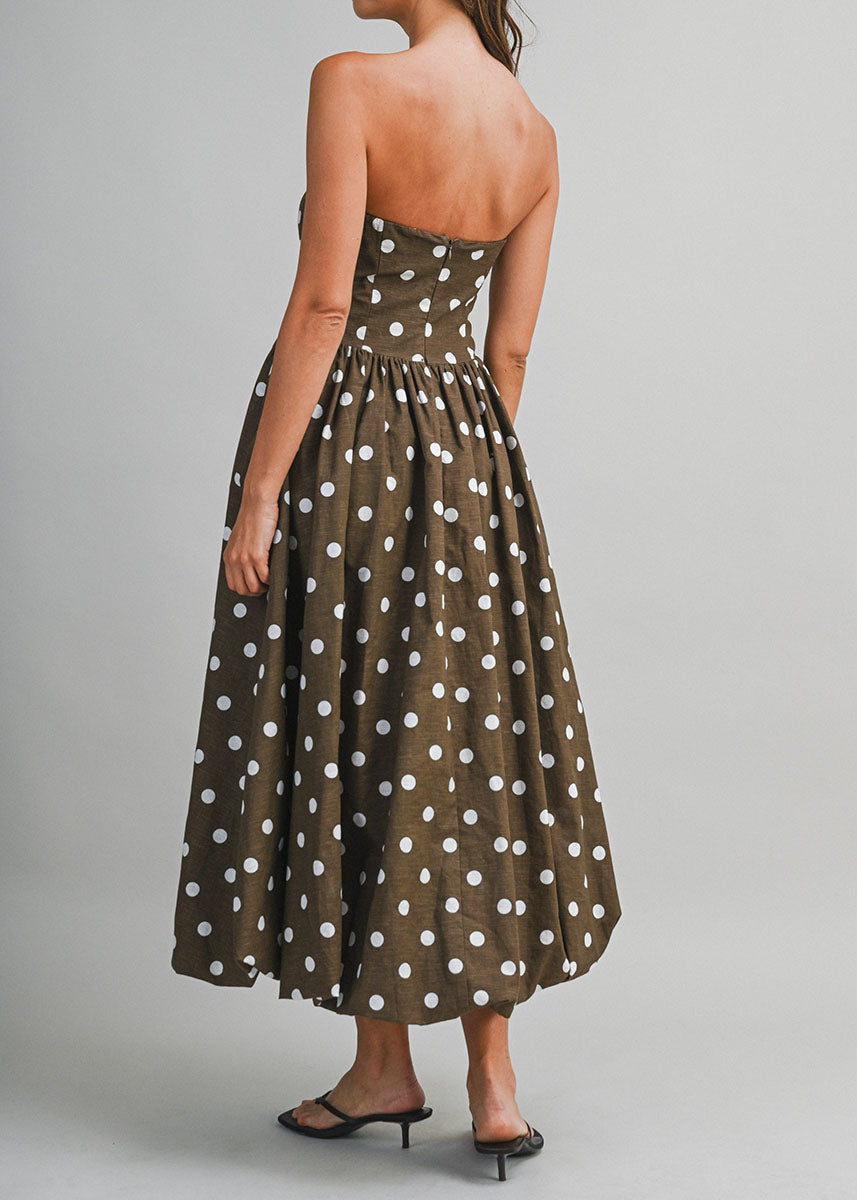 Vivian Polka Dot Midi Bubble Dress - Brown