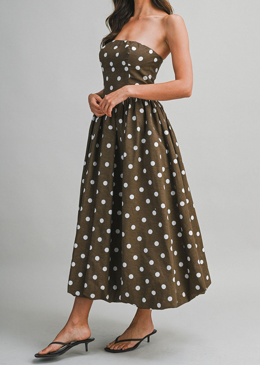 Vivian Polka Dot Midi Bubble Dress - Brown