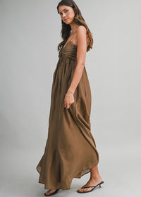 Zaina Ruched Bust Draping Maxi Dress - Brown