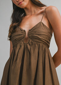 Zaina Ruched Bust Draping Maxi Dress - Brown