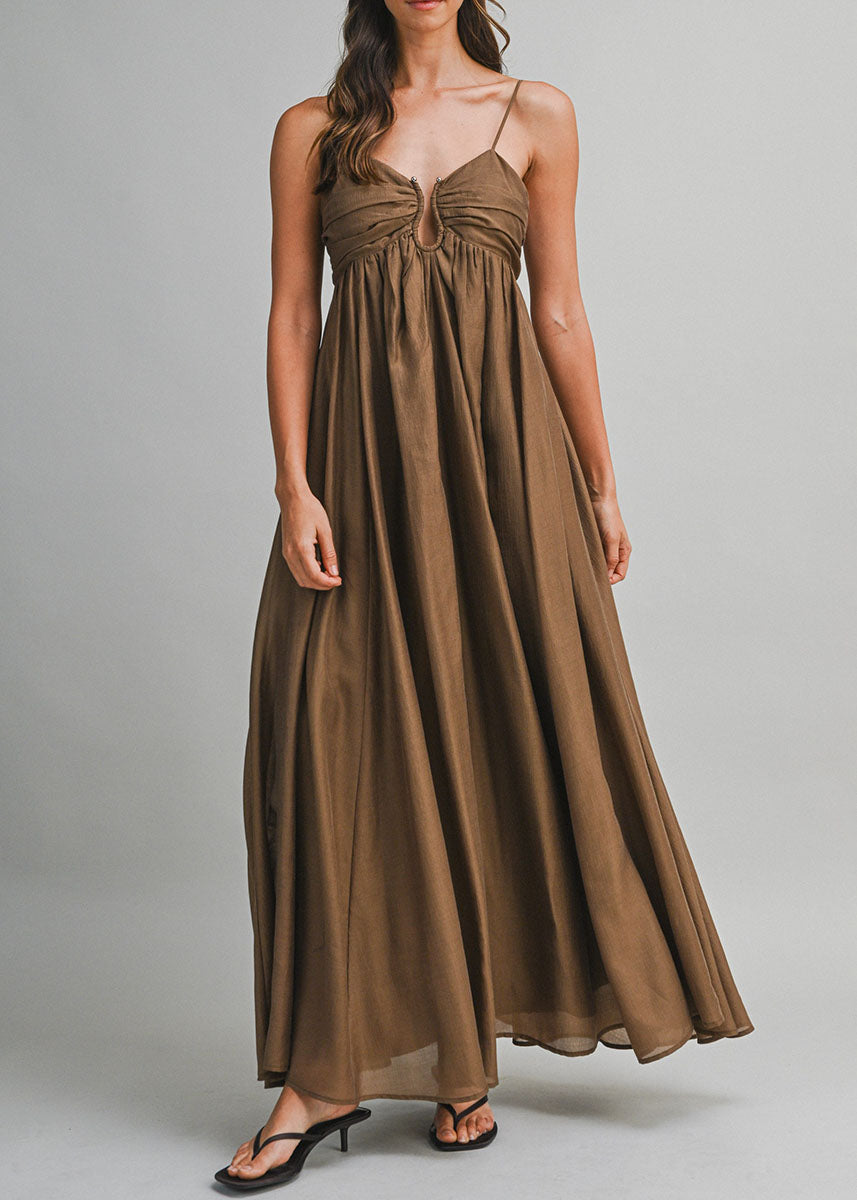 Zaina Ruched Bust Draping Maxi Dress - Brown