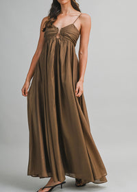 Zaina Ruched Bust Draping Maxi Dress - Brown