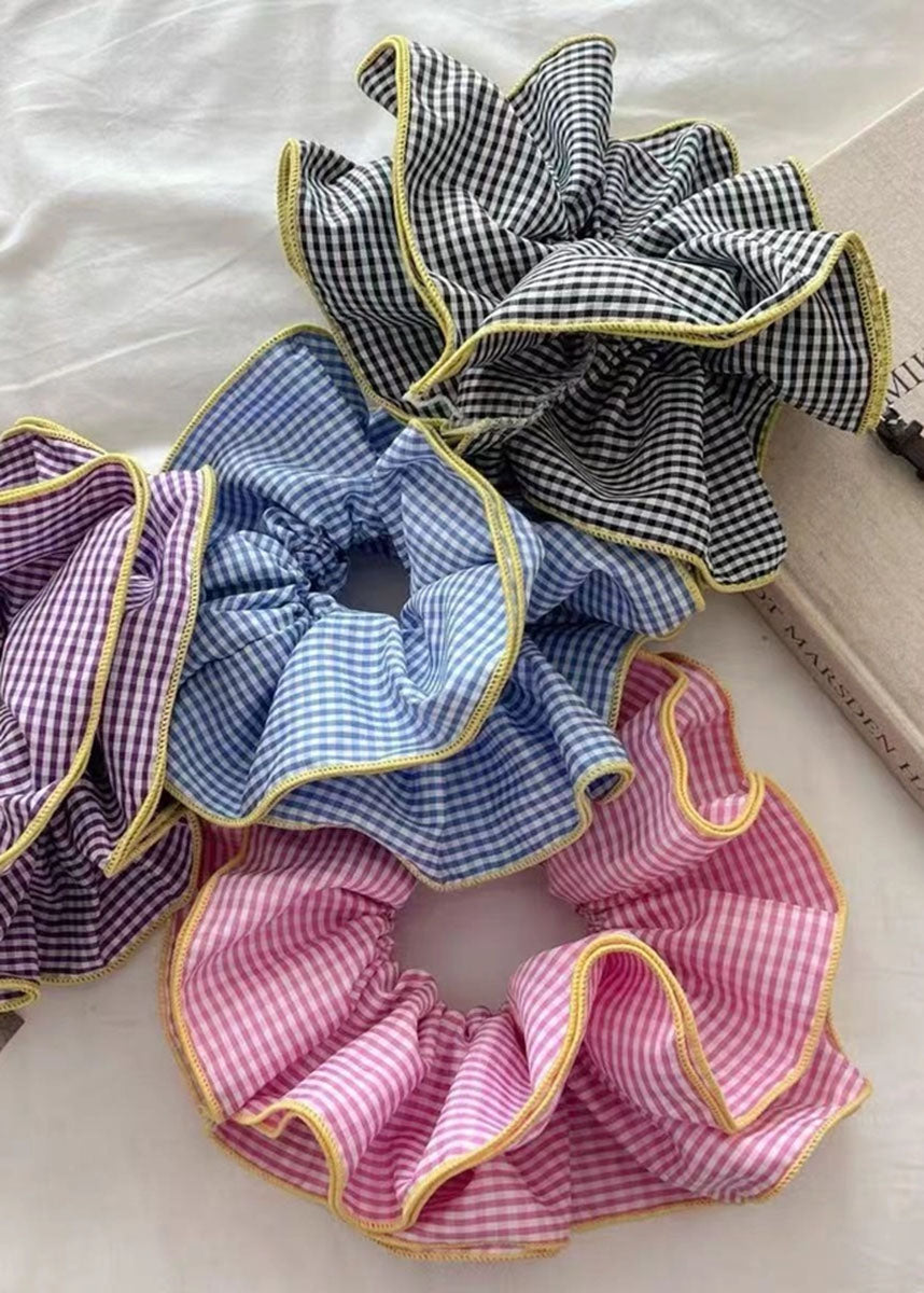 Giant Checkered Contrast Frill Scrunchie - Black