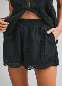 Coralie Eyelet Lace Tank & Shorts Set - Black