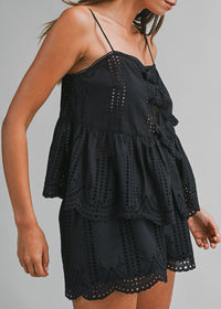 Coralie Eyelet Lace Tank & Shorts Set - Black