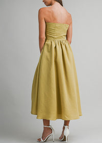 Emerald Pleated Tube Midi Dress - Dark Kiwi