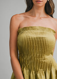 Emerald Pleated Tube Midi Dress - Dark Kiwi