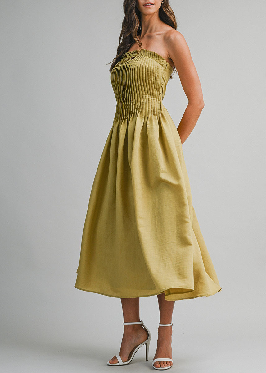 Emerald Pleated Tube Midi Dress - Dark Kiwi