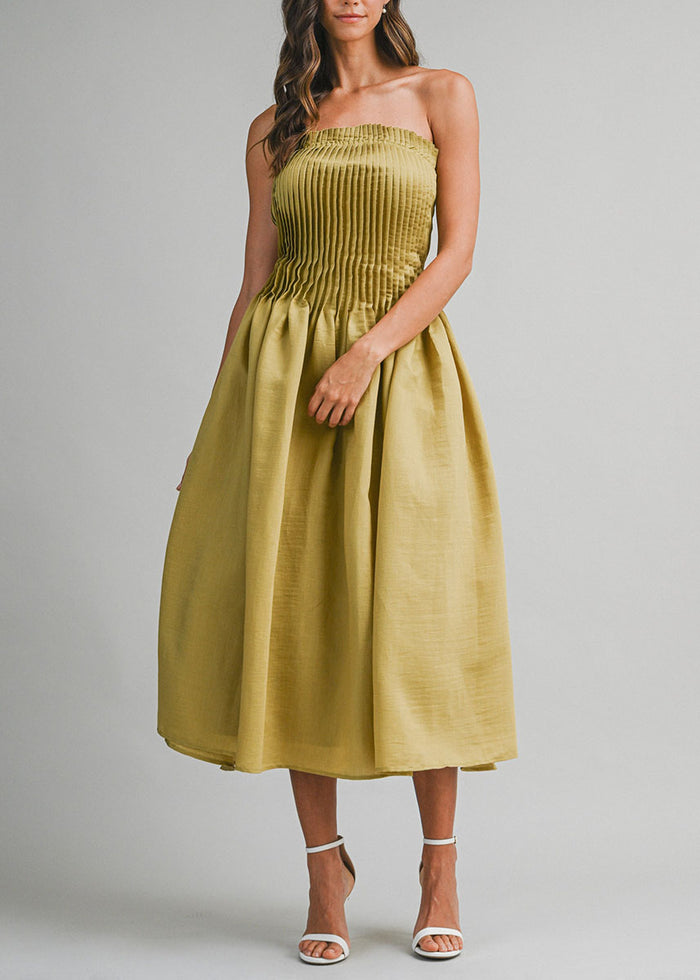 Emerald Pleated Tube Midi Dress - Dark Kiwi