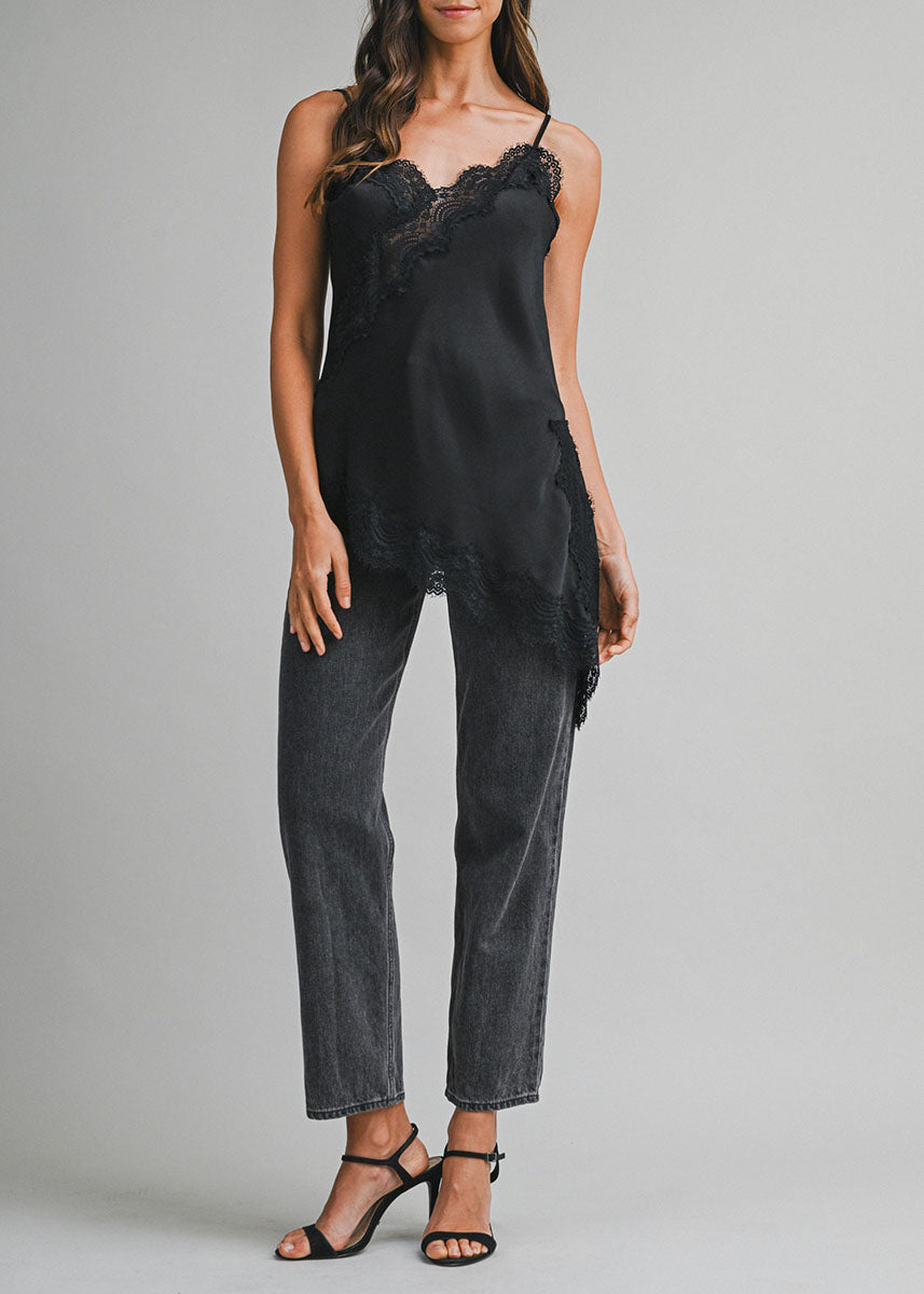 Ashley Asymmetric Lace Cami - Black