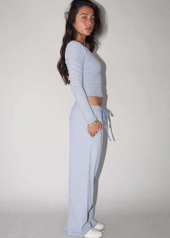 Briar Striped Lounge Pant - Steel Blue