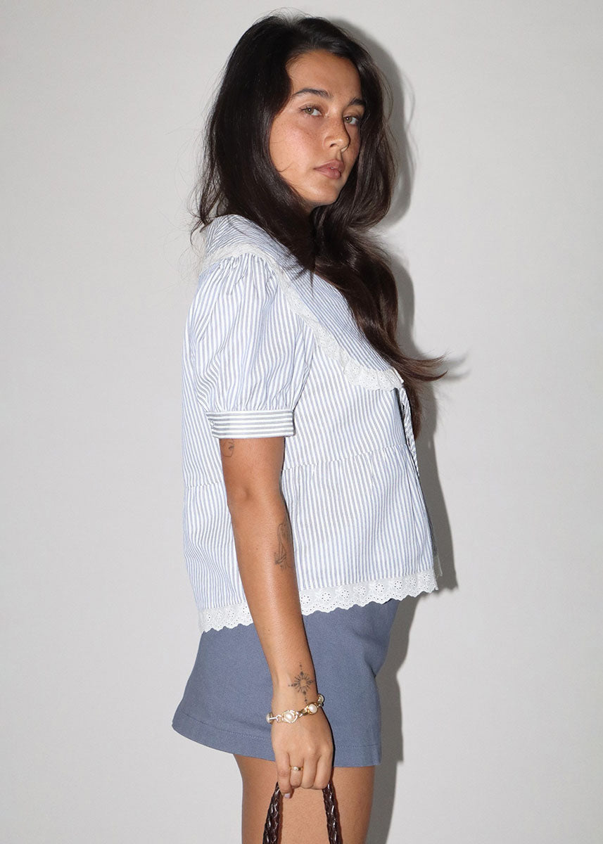 Whitney Striped Lace Trim Top - Blue – Alice & Wonder