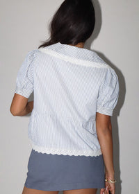Whitney Striped Lace Trim Top - Blue