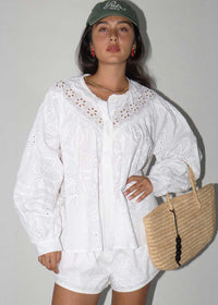 Lucy Eyelet Long Sleeve Top - Off White