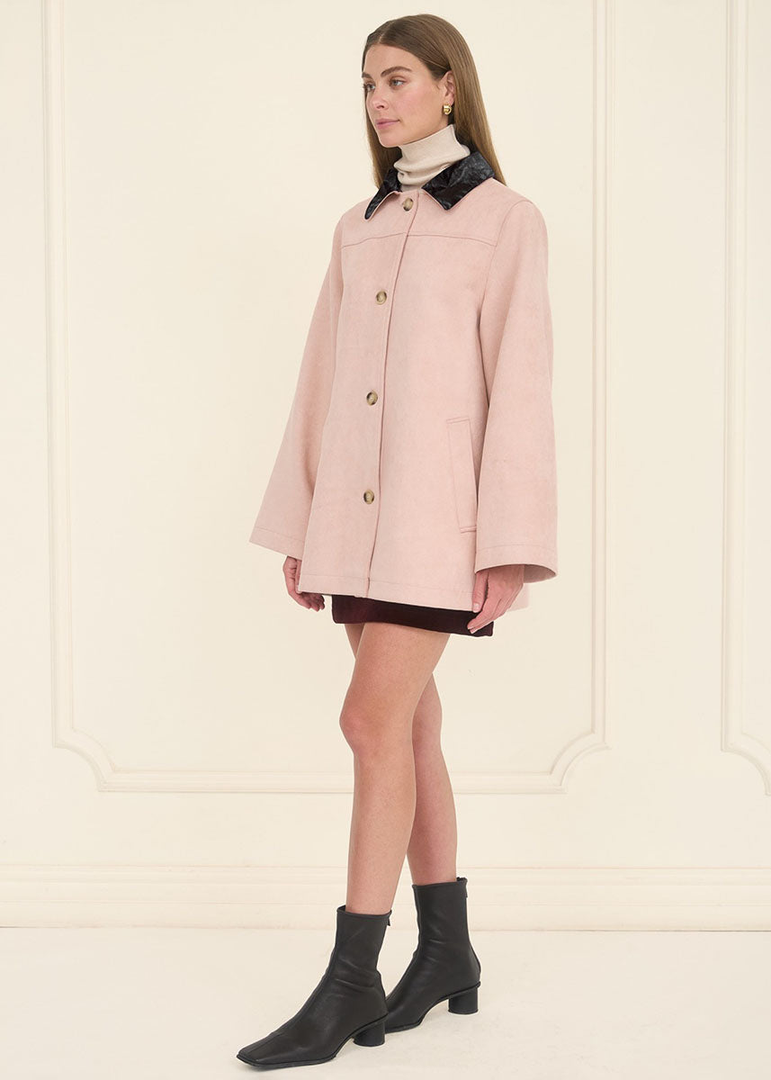 Kal Trim Collar Suede Jacket - Pink
