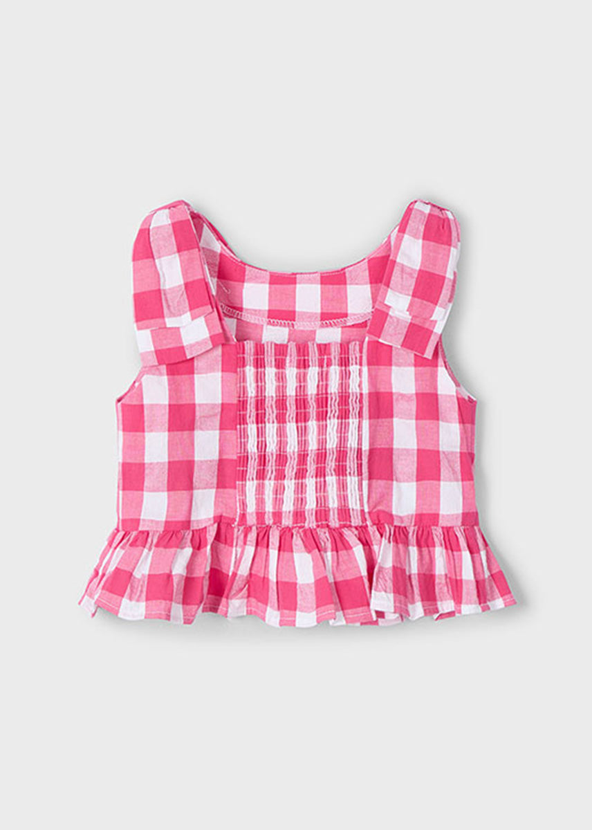 June Gingham Peplum Top - Peony