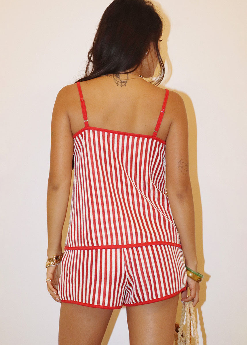 Muriel Candy Stripe Tie Top - Chili