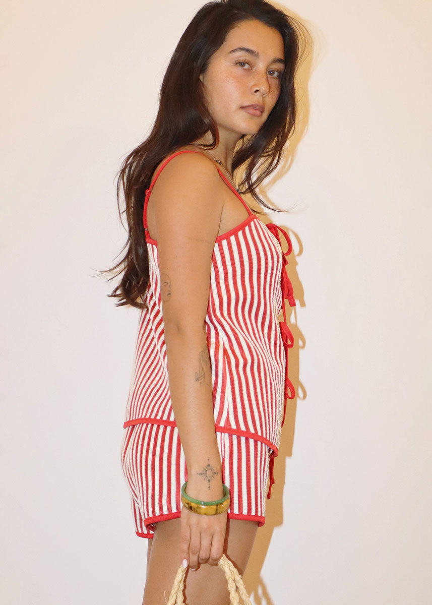 Muriel Candy Stripe Tie Top - Chili