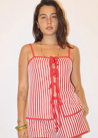 Muriel Candy Stripe Tie Top - Chili
