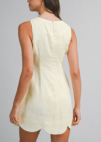 Tulip Linen Scallop Hem Mini Dress - Butter Yellow